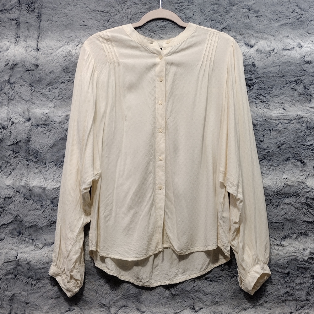Worthington Babydoll Button Shirt Women's L Cream Dolman Sleeve Cottagecore